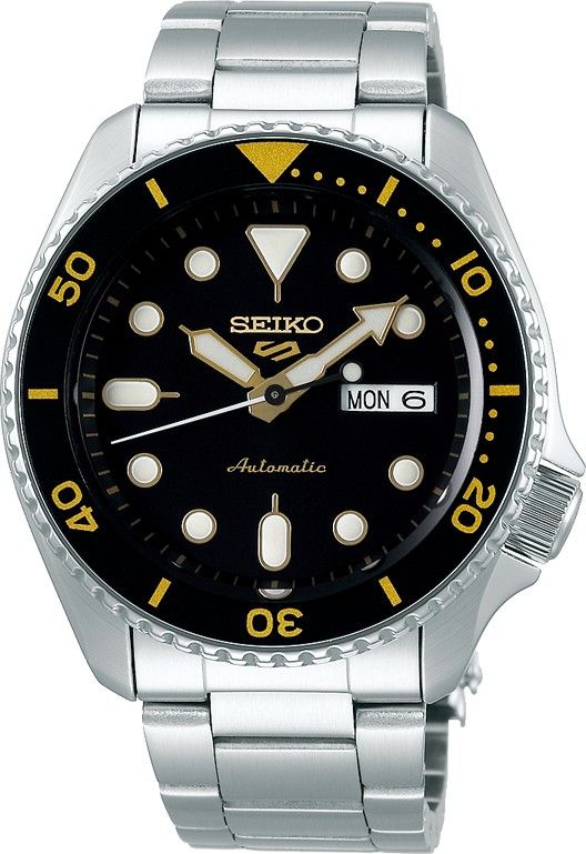 Seiko - 5 sport automatik herreur, stål med lænke, sort skive, 100m - Model: SRPD57K1