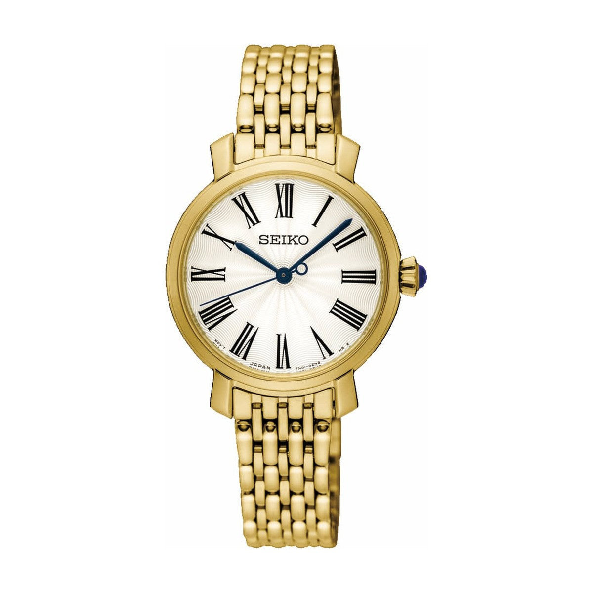 Køb Seiko - Dameur gulddublé med lænke, romertal, 50 m - Model: SRZ498P1 hos Guldsmed Smeds