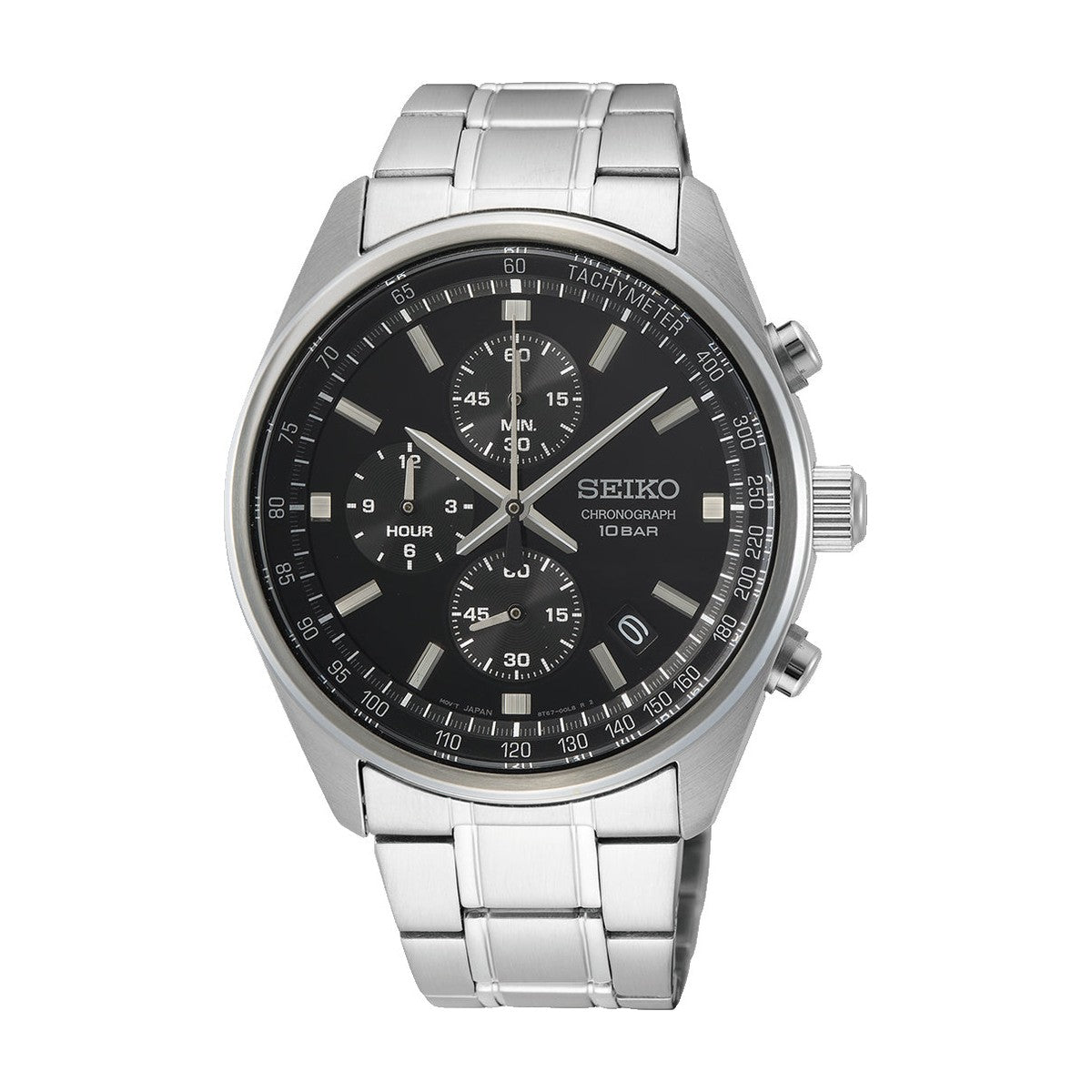 Køb Seiko - Herreur cronograph stål med lænke dato sort skive 100 m - Model: SSB379P1 hos Guldsmed Smeds