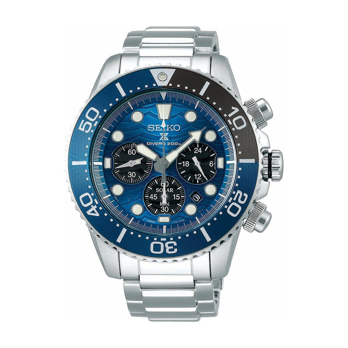Køb Seiko - Prospex solar herreur i stål med lænke, blå skive, 200m - Model: SSC741P1 hos Guldsmed Smeds