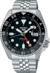 Seiko - 5 sport GMT automatik herreur, stål med lænke, sort skive, 100m - Model: SSK001K1