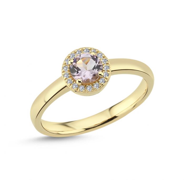 Nuran - 14 kt. ring GRACE med pink ametyst og diamanter - Model: A2222 PA 009 RG