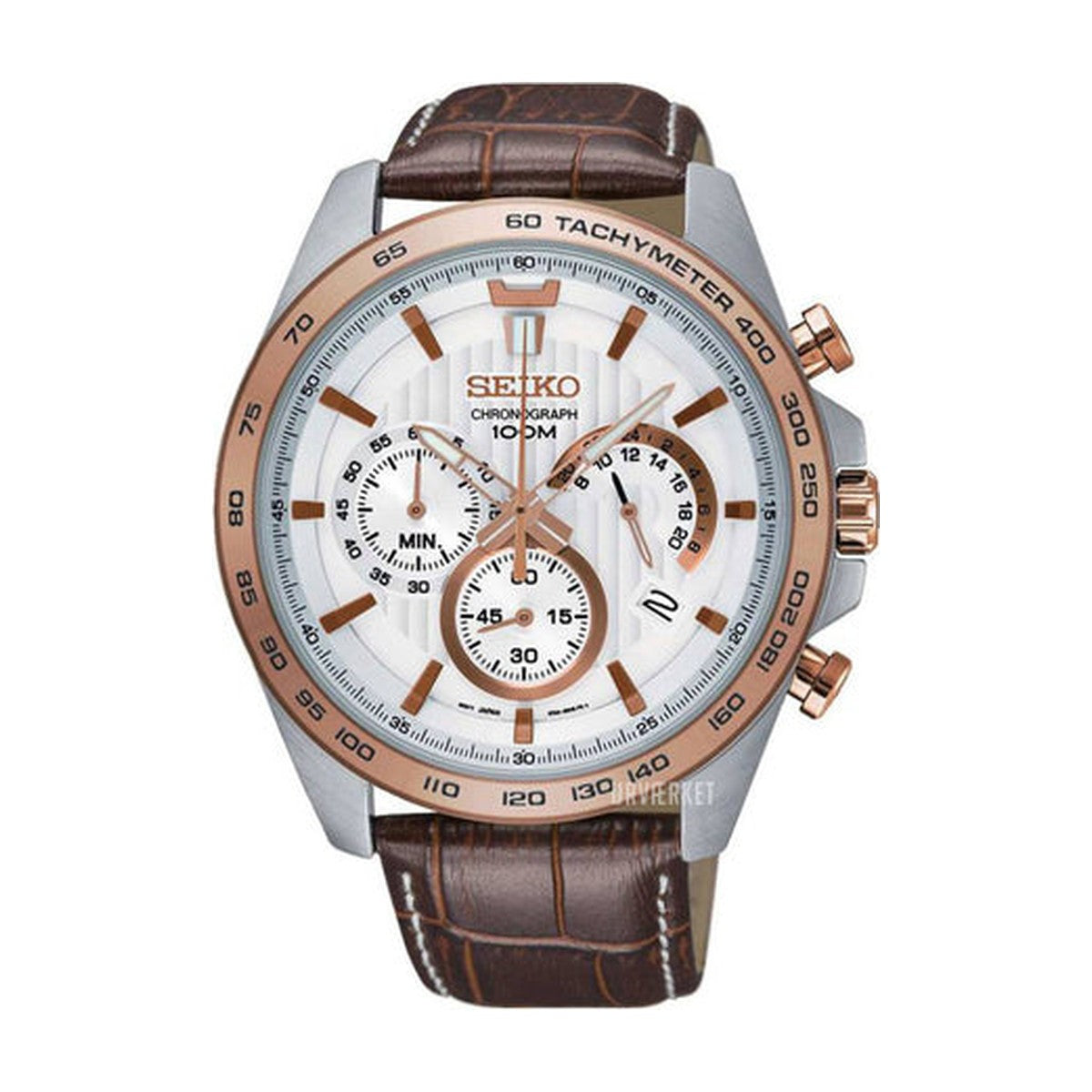Køb Seiko - Herreur cronograph rosa forgyldt med læder rem 100 m - Model: SSB306P1 hos Guldsmed Smeds