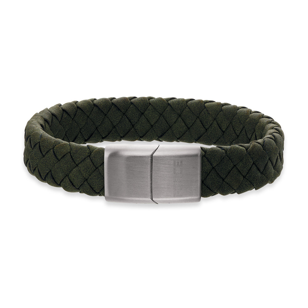 Scrouples - FORCE Herre armbånd mørkegrøn flettet læder - Model: 02921,21
