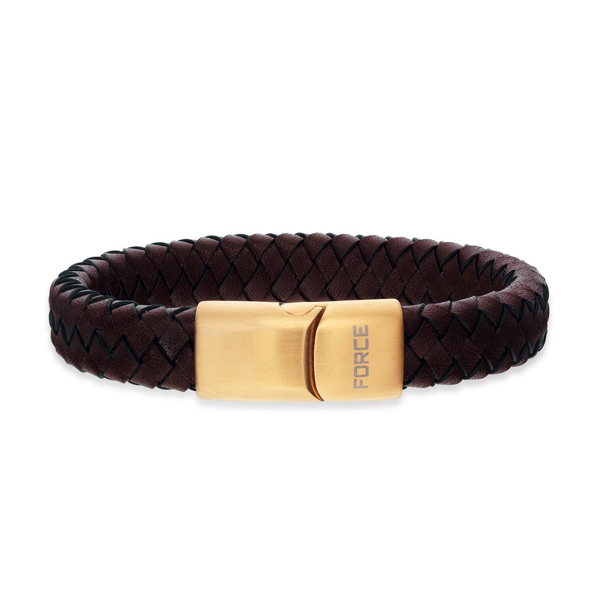 Scrouples - FORCE Herre armbånd brunt flettet læder med forgyldt stål lås - Model: 03131,21