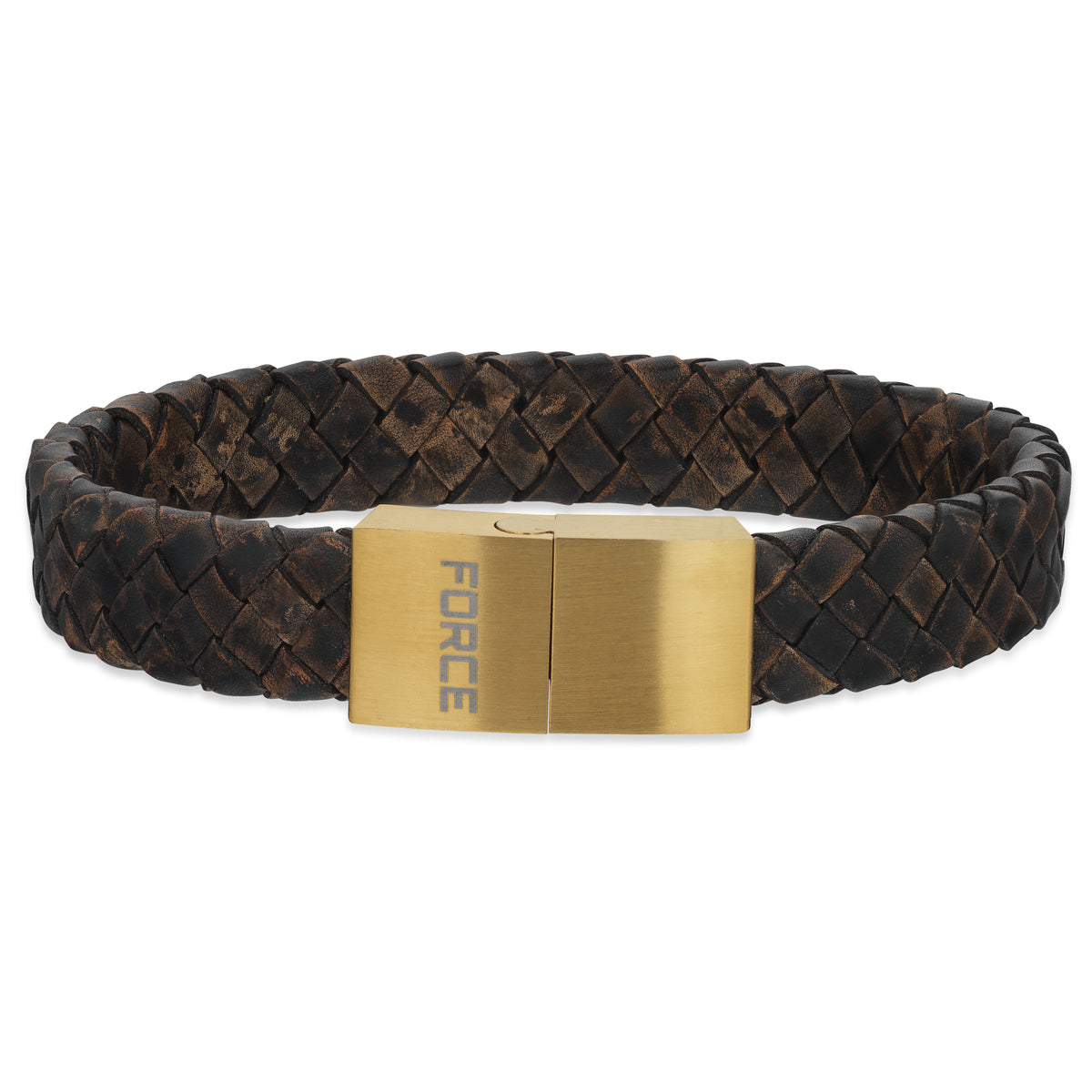 Scrouples - FORCE Herre armbånd brunt flettet læder med forgyldt stål lås - Model: 03741A,M