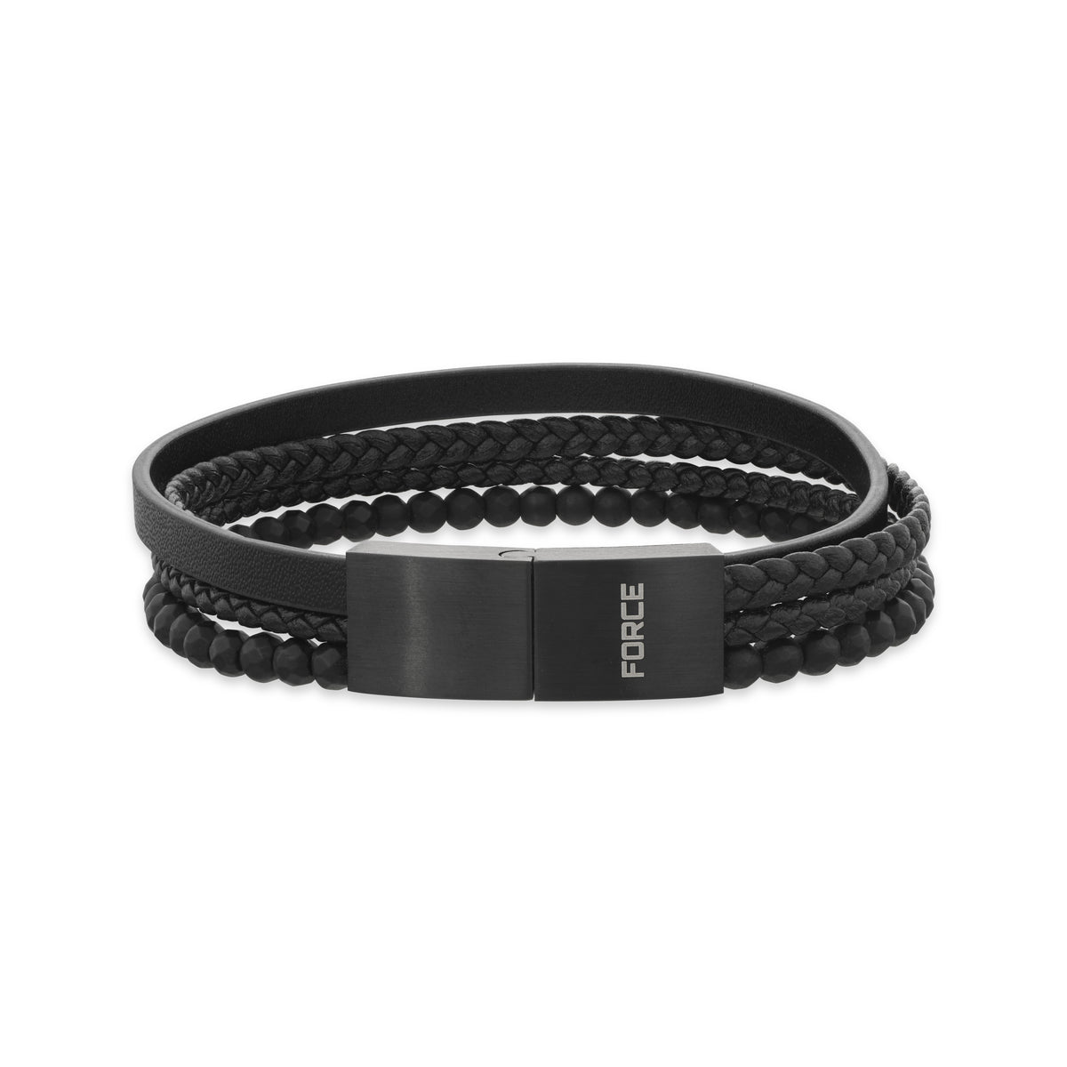 Scrouples-Force armbånd 4 rk sort læder sort stål lås 21 cm-model 03791A,M
