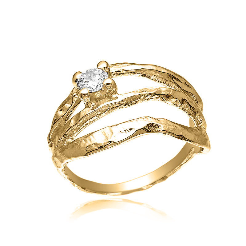 Blicher Fuglsang - Forgyldt ring, rustik med syntetisk zirkon - Model: 1242 39G