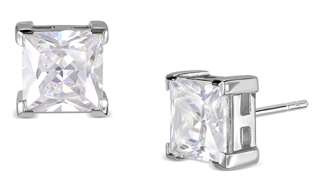 L&G - Ørestikker i rhodineret sølv, firkant med zirkonia 7x7 mm