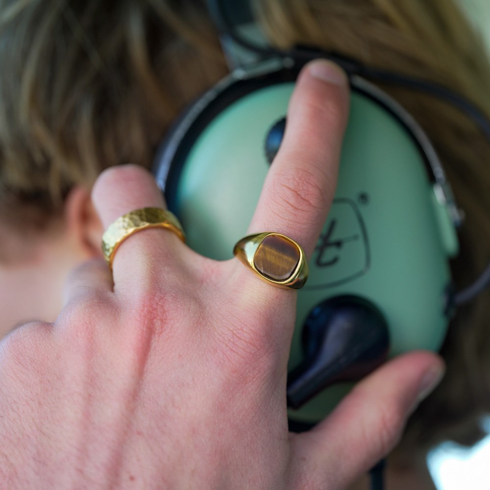 SON of NOA forgyldte stålringe med yellow tiger eye