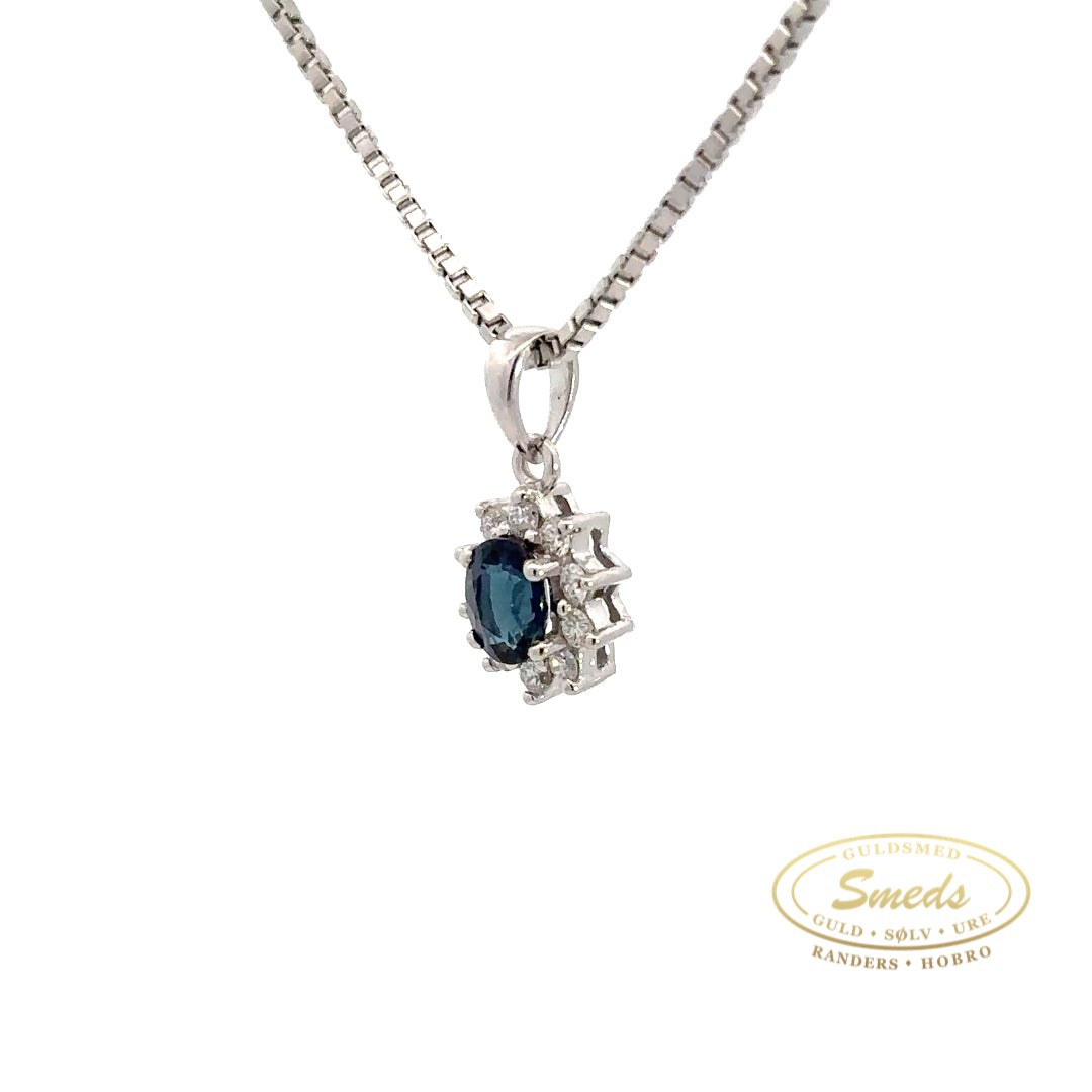 14kt diamant hvidguld vedhæng m. safir + 10x0,015 brillanter - Model: 20-22137