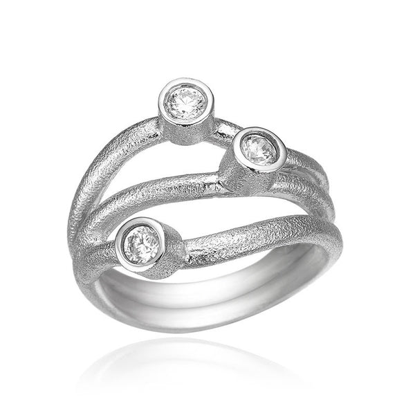 Blicher Fuglsang - Ring, sølv, rustik med tre sten - Model: 1237 39R
