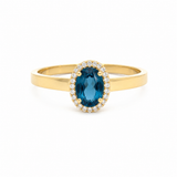 14 kt. guld diamantring med diamant, 0,06ct tw/si og London blue topaz 5x7mm - Model: 40-22645
