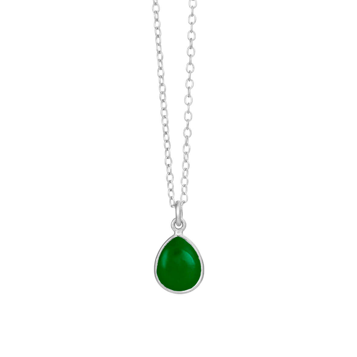 Susanne Friis Bjørner - Halskæde anker 45 cm, sølv, 8x10 mm dråbe cabochon grøn agat - Model: 1403-1-102