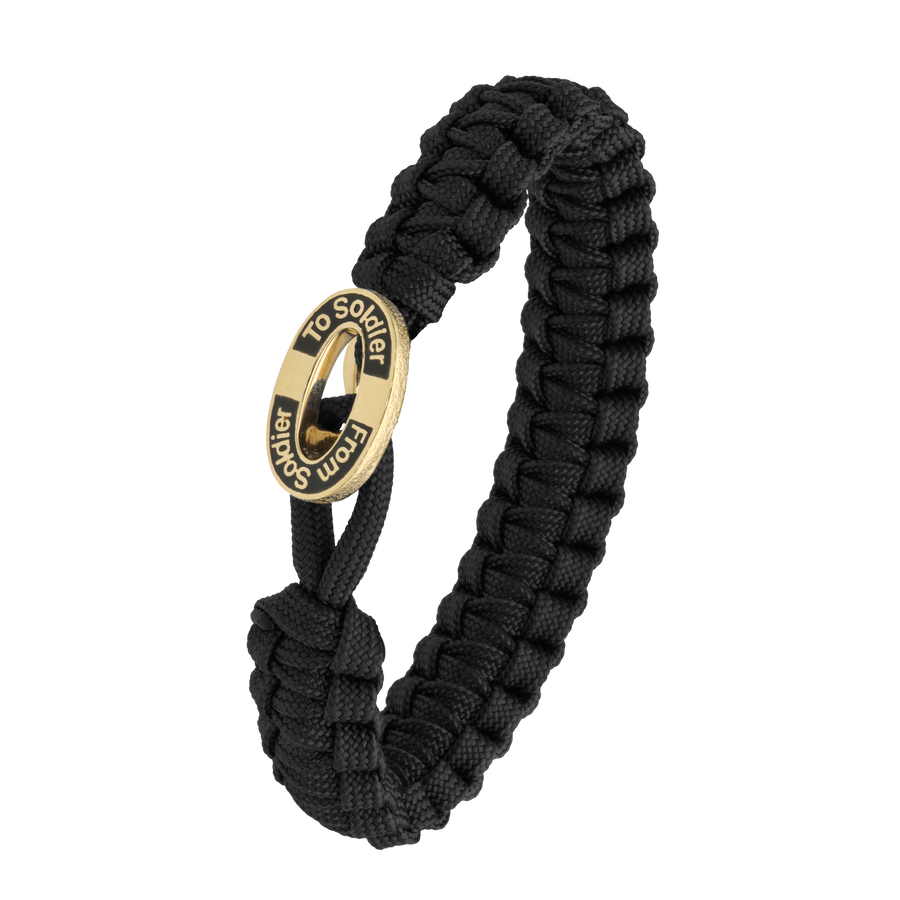 Aagaard - FROM SOLDIER TO SOLDIER - Sort Armbånd Forgyldt Lås. - Model: 1604-FSTS-BLA-G11