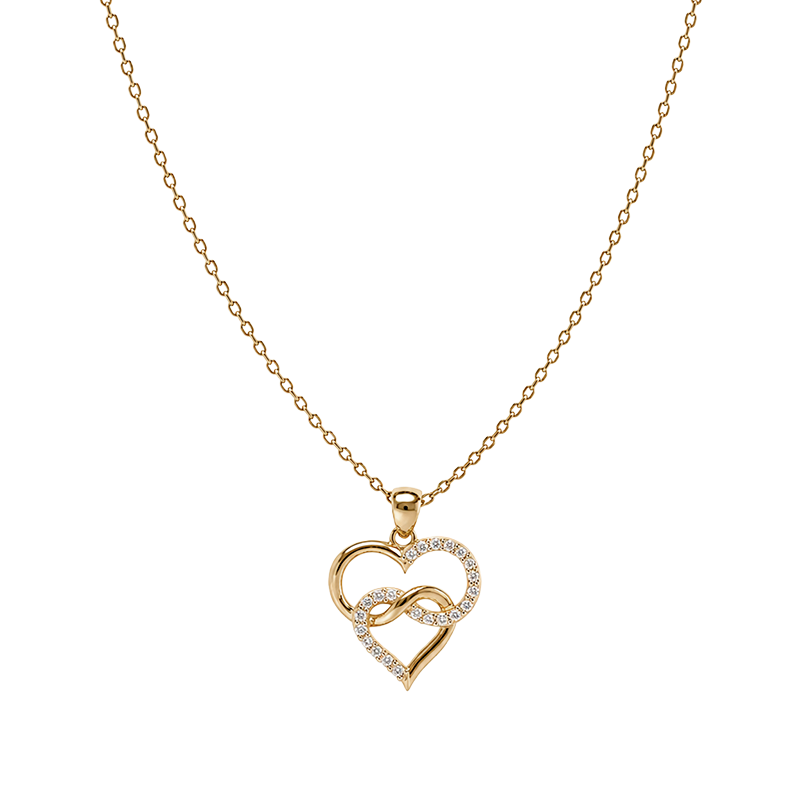 Aagaard Infinity Muse Hjertevedhæng 8 Karat Guld med Zirkonia og Forgyldt Kæde 45 cm - Model: 1680-G8-124-45