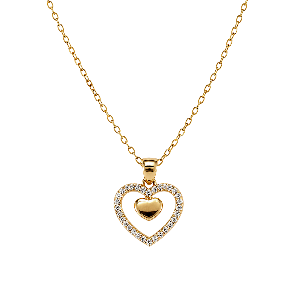 Aagaard Promise Hjertevedhæng 8 Karat Guld med Zirkonia og Forgyldt Kæde 45 cm - Model: 1680-G8-126-45