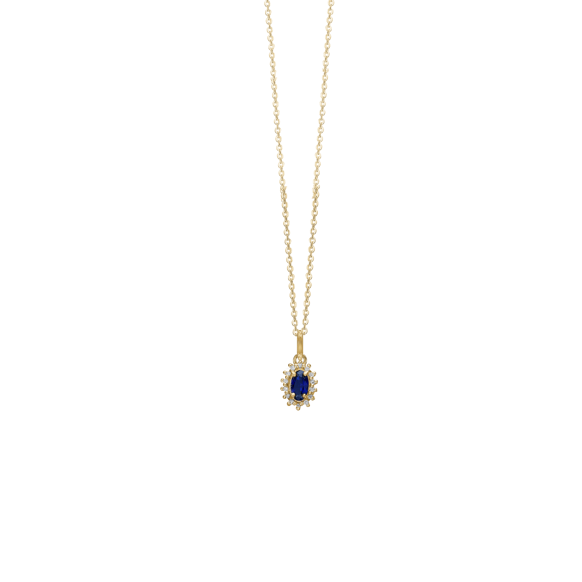 Aagaard Halskæde med Vedhæng 1 x Safir 14 x 0,0032 Diamanter W/PI 8 Karat Guld Forgyldt Sterling Sølv Kæde 45 cm