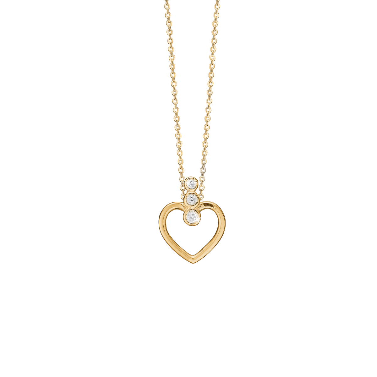 Aagaard Halskæde med Vedhæng Hjerte med 3 Cubic Zirkonia Forgyldt Sterling Sølv 45 cm