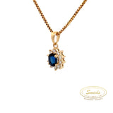 14kt diamantvedhæng m. safir + 0,15ct brillanter