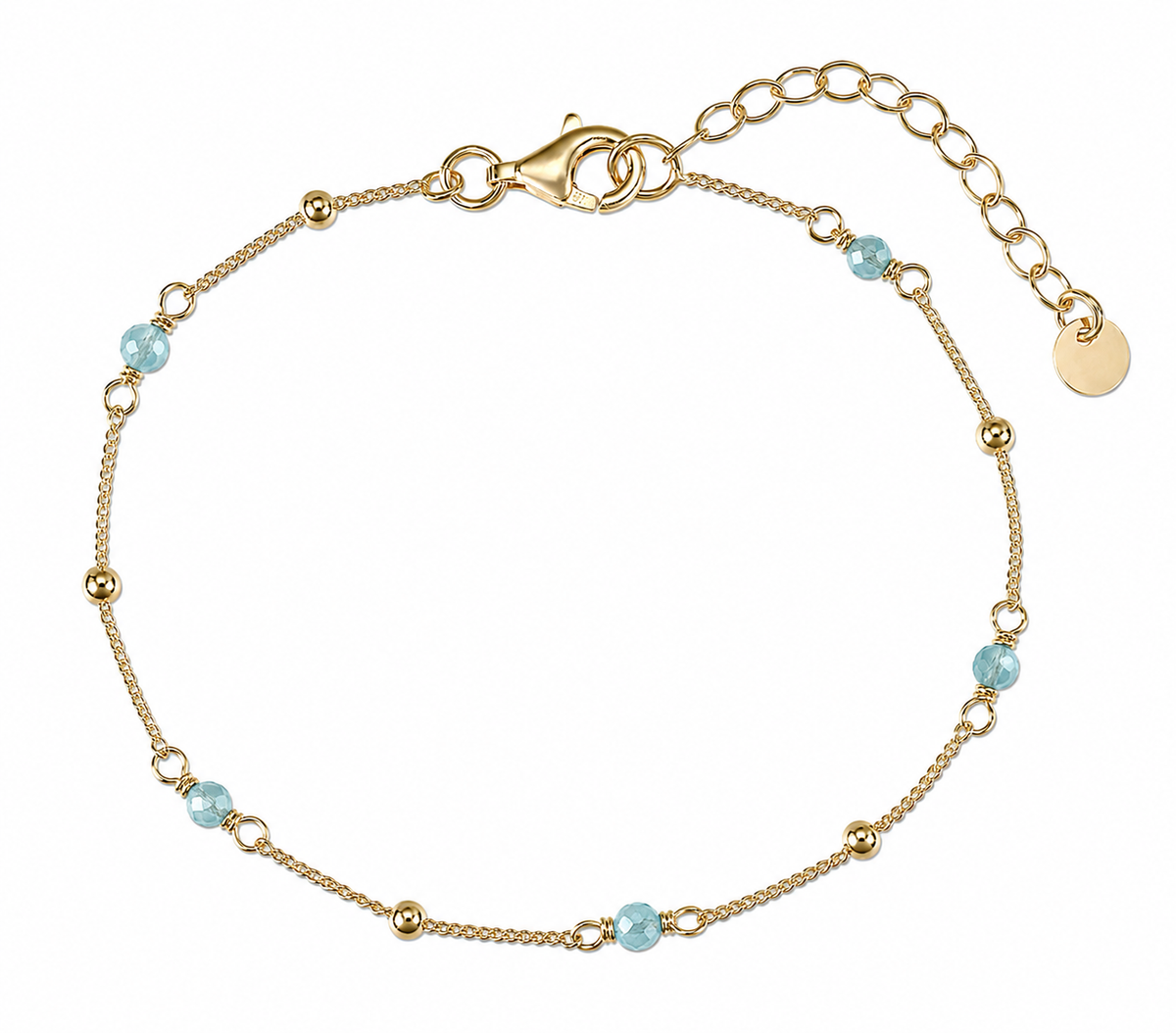 L&G - Armbånd i forgyldt sølv med aquamarin, 16+3 cm