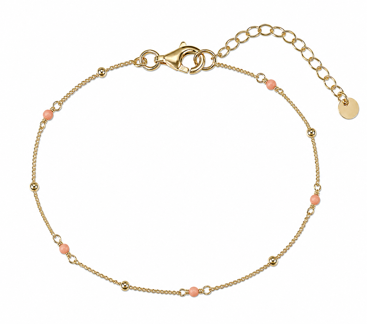 L&G - Armbånd i forgyldt sølv med grøn bamboo coral, 16+3 cm