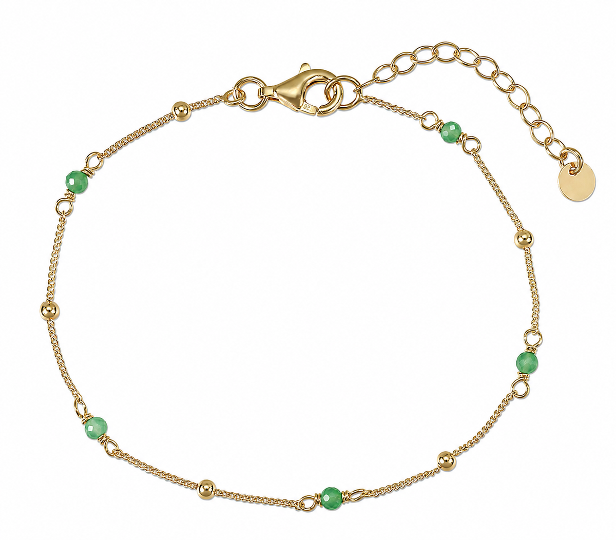 L&G - Armbånd i forgyldt sølv med grøn agat, 16+3 cm