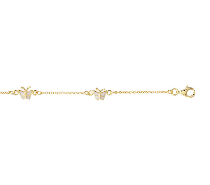 L&G - Forgyldt børne armbånd m. sommerfugl, hvid emalje - Model: 206446