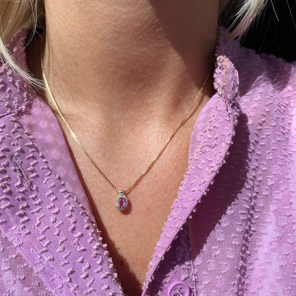 Scrouples -14 kt. guld vedhæng, roset pink safir m. 0,07 w/si brillant - Model nr.: 211555