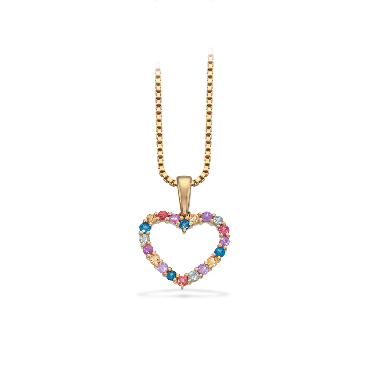 Scrouples - 14 kt. guld dazzling hjerte halskæde med 0,33 ct. farvede safirer - Model: 212025