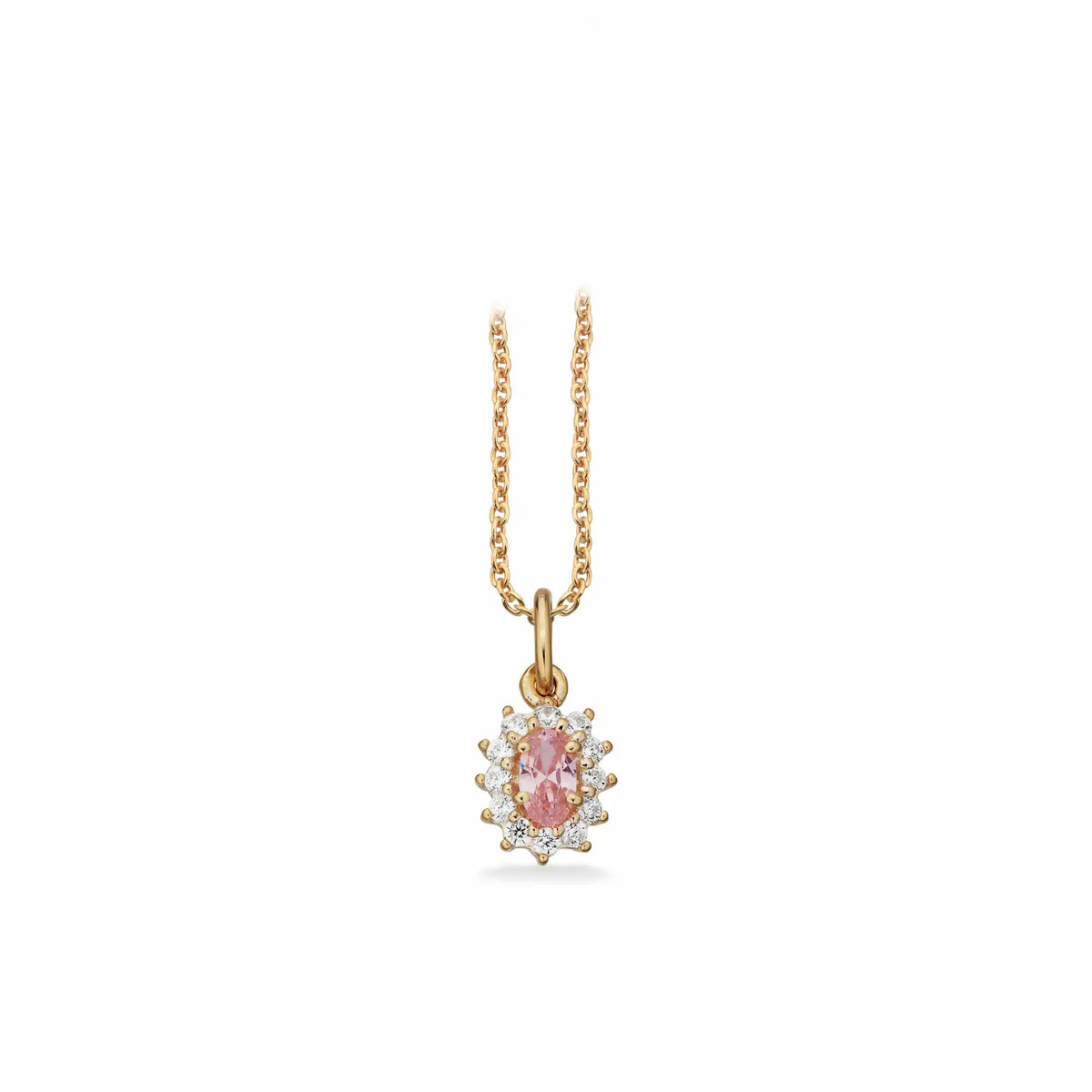 Scrouples - 8 kt guld vedhæng med pink og hvide syntetiske zirkoner og forgyldt kæde - Model: 214253
