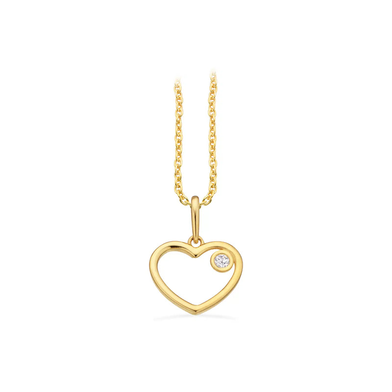 Scrouples - 8 kt guld vedhæng hjerte med syntetiske zirkon og forgyldt kæde - Model: 214513