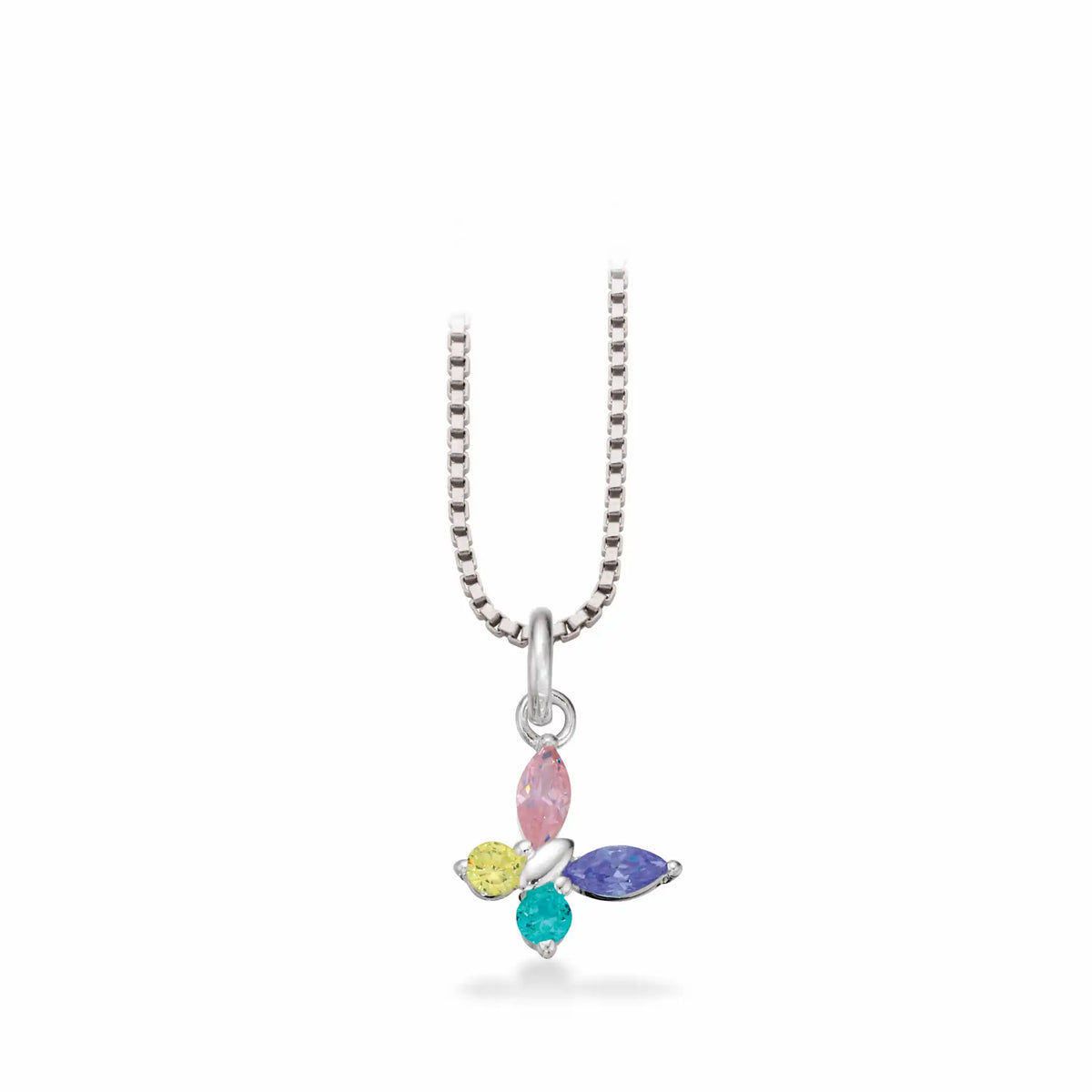 Scrouples - Sølv børnehalskæde, sommerfugl med rainbow syntetiske zirkoner - Model: 236942