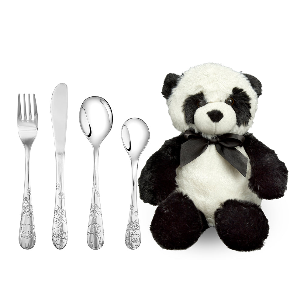 Zilverstad Rustfrit stål bestik m. panda inkl. bamse