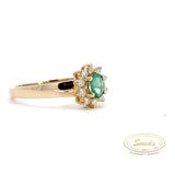 14 kt. Guld roset ring med Smaragd og brillanter 0,15ct tw/si - Model: 40-22597