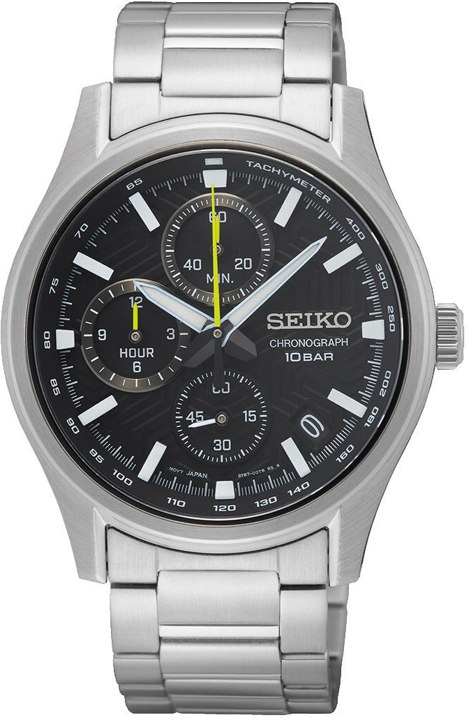 Seiko - Sportsur med stål lænke og sort skive - Model: SSB419P1