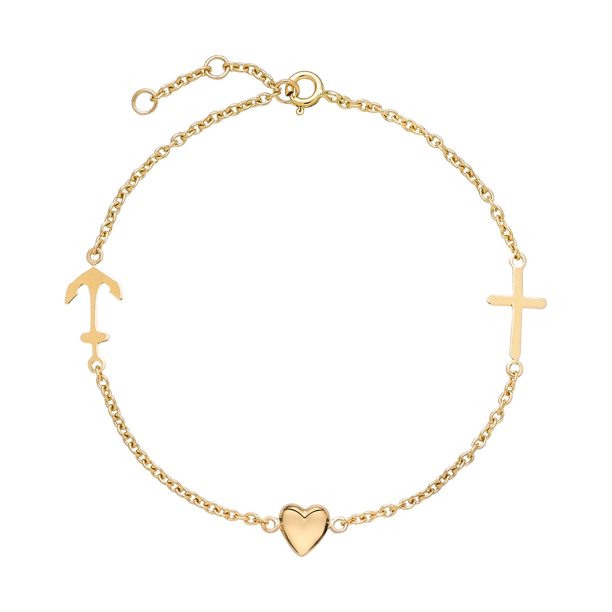 Lund Copenhagen Armbånd med tro, håb og kærlighed 17-18-19 cm i 8 kt. guld – model 3011258