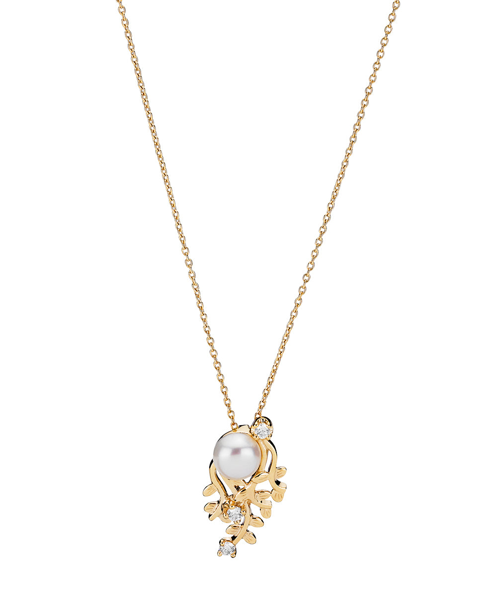 Lund Copenhagen Collier med ferskvandsperle 7-7,5mm og diamanter 3x0,05ct W.SI. 45-48 cm i 8 kt. guld – model 3021047-33