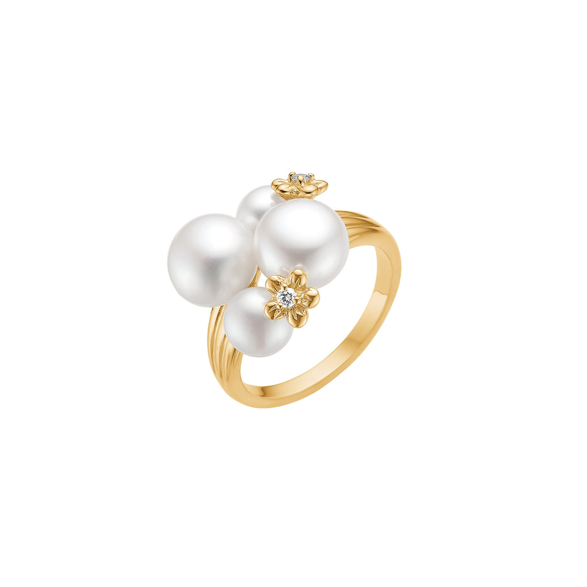 Lund of Copenhagen - 8kt . Ring med ferskvandsperler og diamanter - Modelnr.: 3071361-33