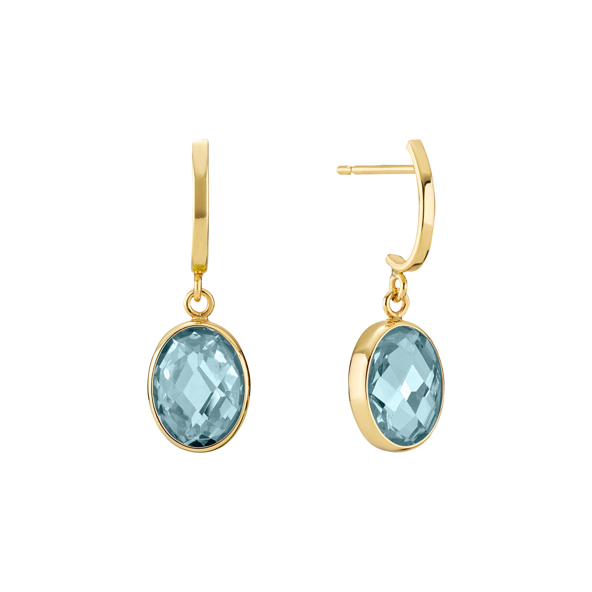 Lund Copenhagen Ørestik med blå topaz 22x7 mm i 8 kt. guld – model 3091243-4-16