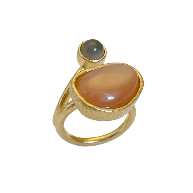 Heiring - Forgyldt KOLO ring med orange og grå månesten - Model: 53-3-12FG