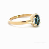 14 kt. guld diamantring med diamant, 0,06ct tw/si og London blue topaz 5x7mm - Model: 40-22645