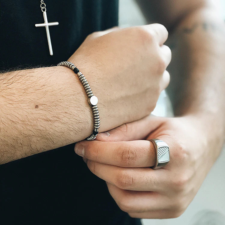 By Billgren - Herre ring, stål med mønster på toppen - Model: 5618