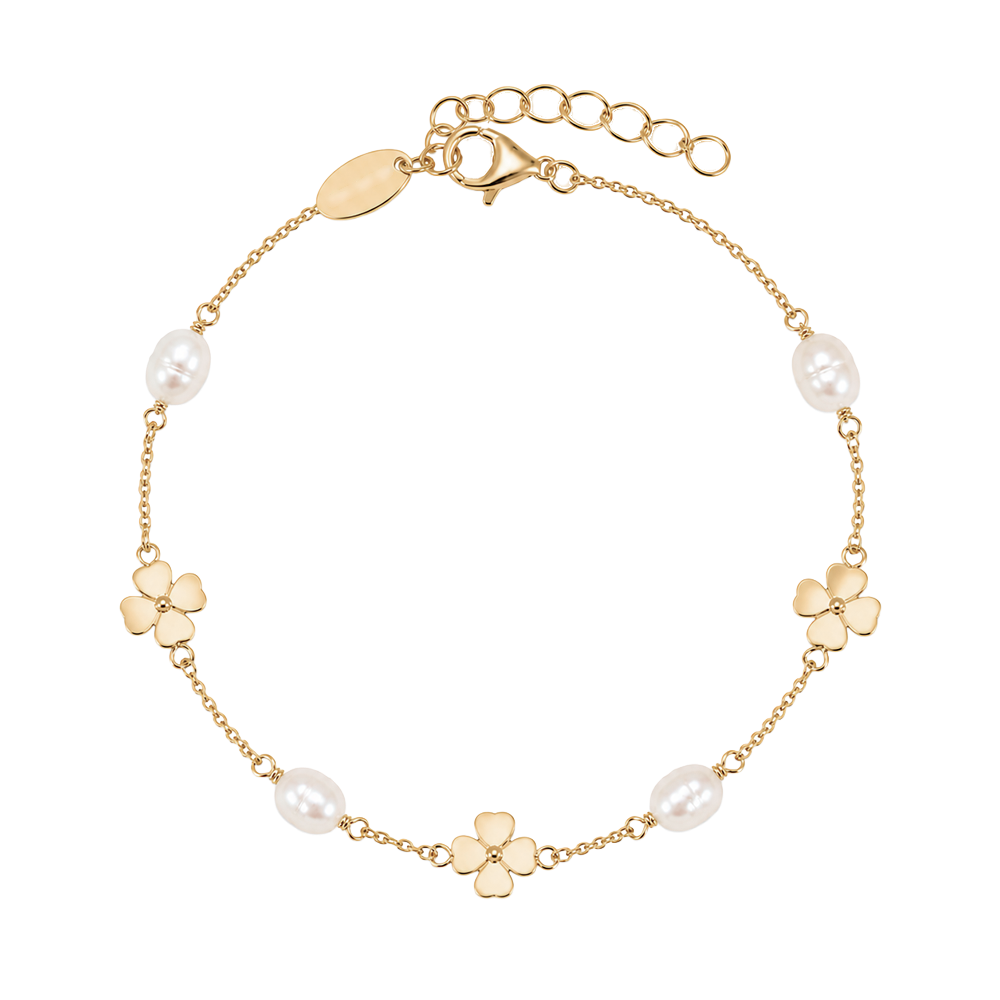 Christina Jewelry - Clover & Pearl armbånd, forgyldt sølv - Model: 601-G61