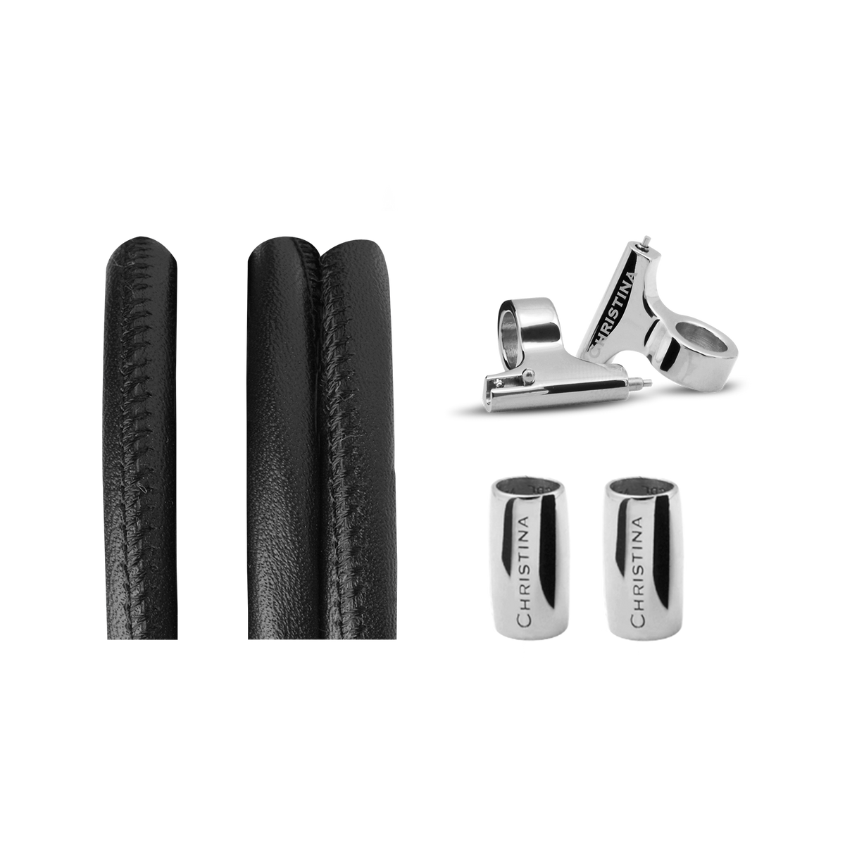 Christina Lædersæt sort 16 mm i stål – model 604-16SBLACK