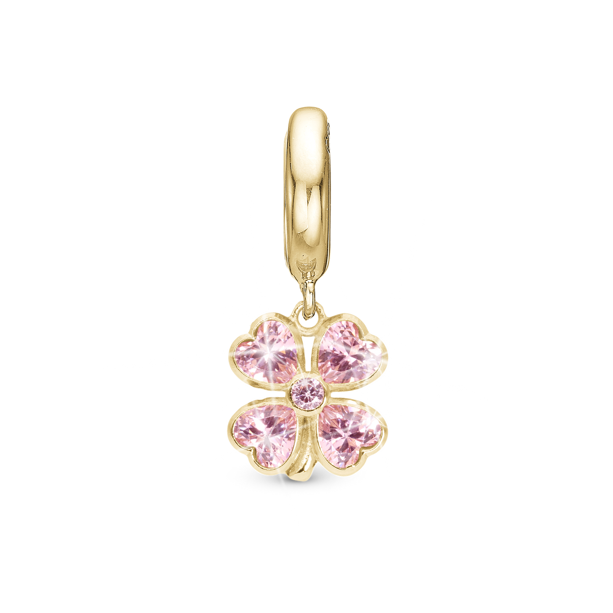 Christina Pink Heart Clover charm i forgyldt sølv – model 610-G135