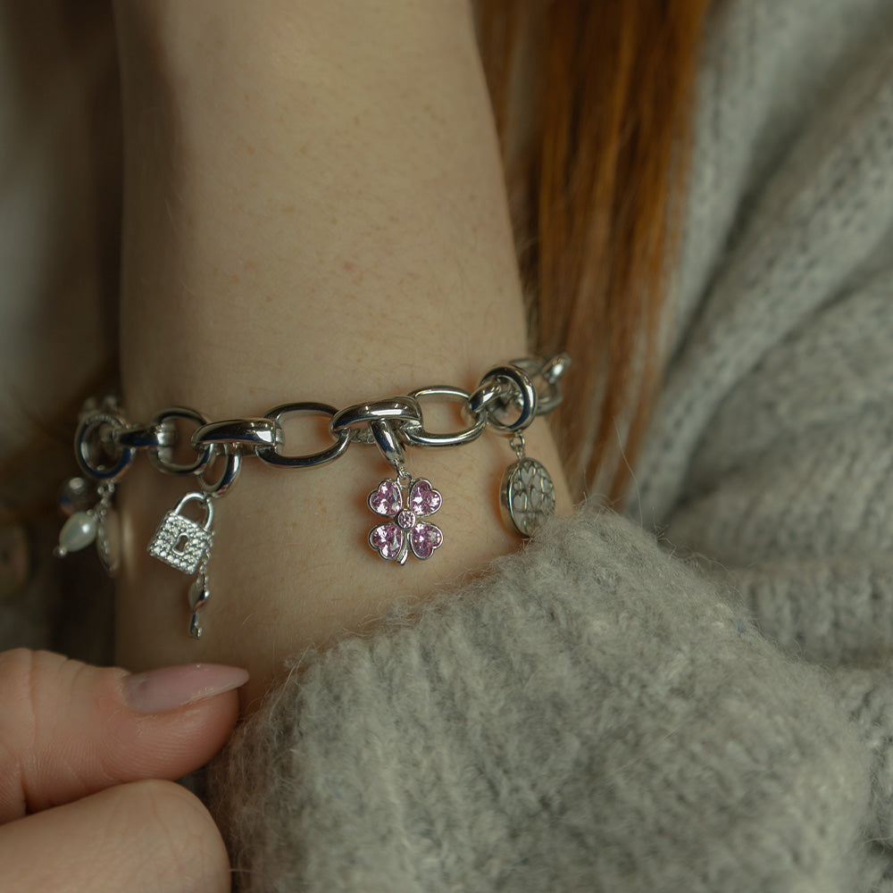 Christina Pink Heart Clover charm i sølv – model 610-S135 – billede 2