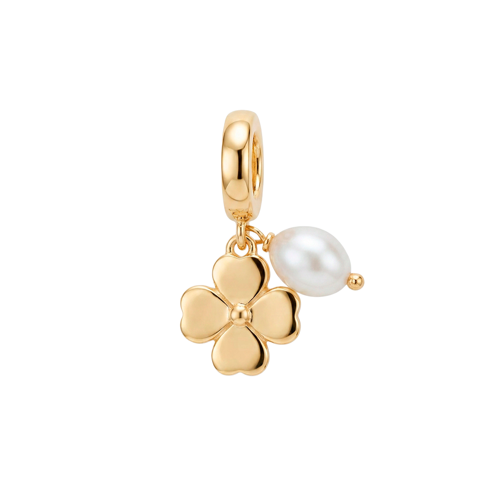 Christina Jewelry - Clover & Pearl charm 4 mm, forgyldt sølv - Model: 623-G392