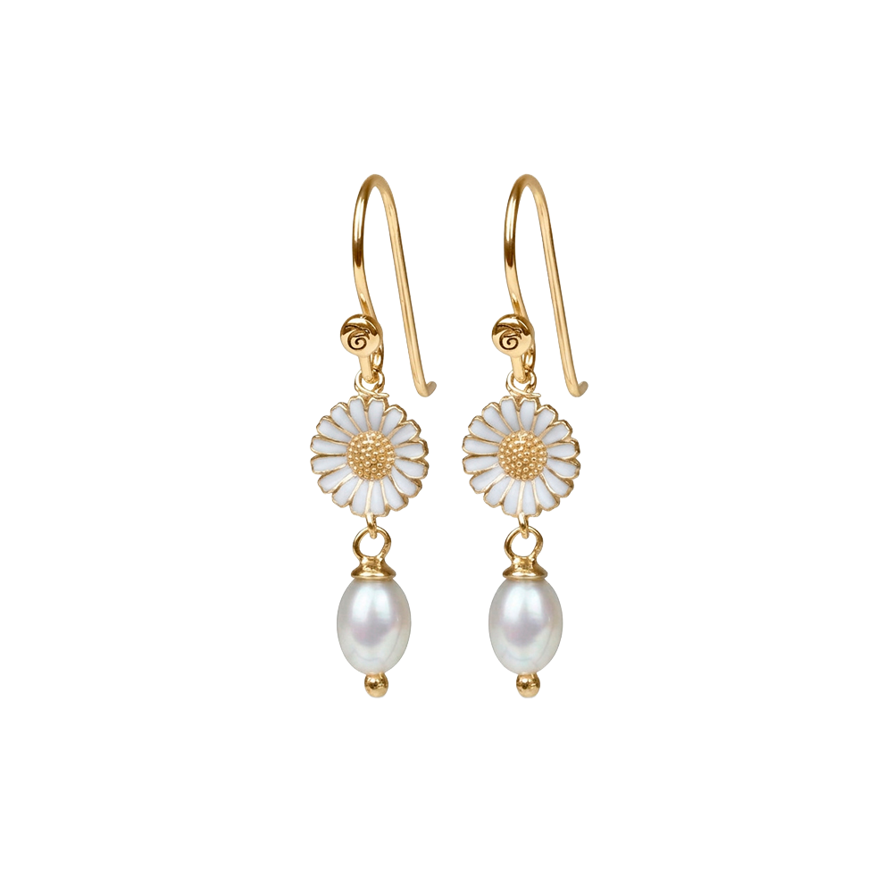 Christina Jewelry - Marguerite Pearl Drop ørehængere, forgyldt sølv - Model: 670-G115