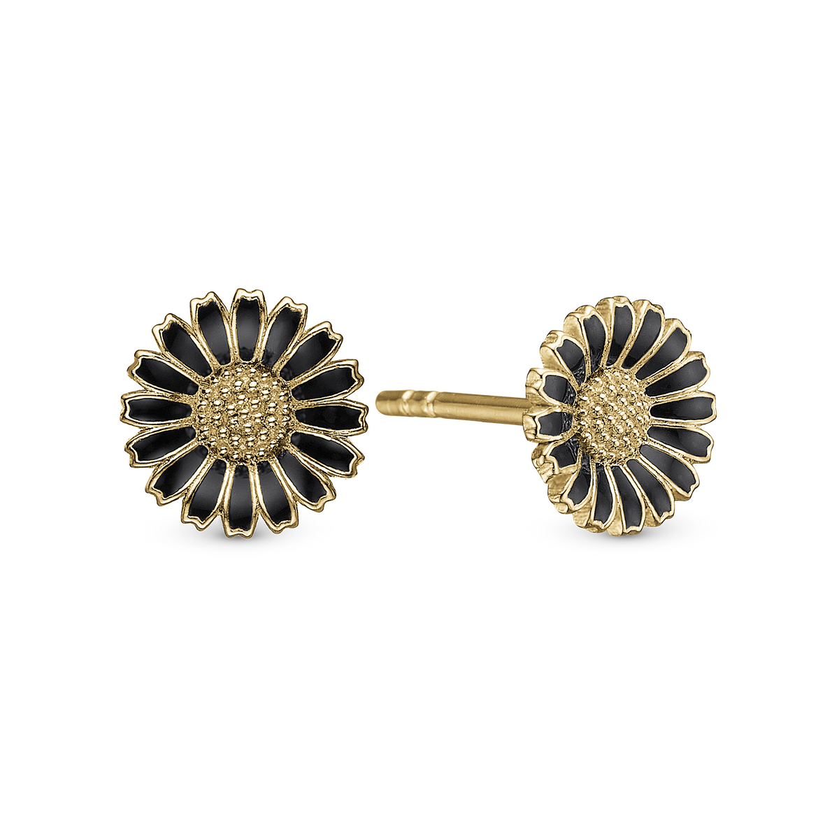 Christina Marguerit black 8mm ørestikker i forgyldt sølv – model 671-G124